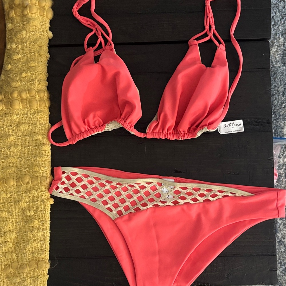 Luli Fama Vibrant Coral Bikini Top